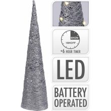 Stožec srebrn, rafia, z LED lučkami, 40LED, 80cm