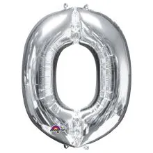 Balon napihljiv, "O", srebrni, 40cm + palčka za napihnit