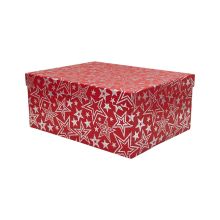 Darilna škatla kartonska, božična, rdeča z zvezdicami, 27x20x11.5cm