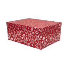 Darilna škatla kartonska, božična, rdeča z zvezdicami, 29x22x12.5cm