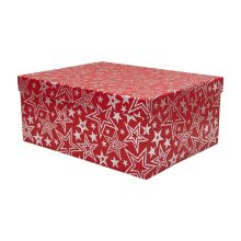 Darilna škatla kartonska, božična, rdeča z zvezdicami, 31x23x13.5cm