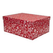 Darilna škatla kartonska, božična, rdeča z zvezdicami, 33x25.5x14.5cm