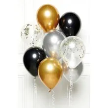 Set balonov iz lateksa, black/gold/silver (8 balonov, 10 vrvic 1.5m)