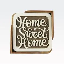 Set lesenih podstavkov, "Home sweet Home", 6/1, 10x10cm