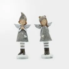 Angel, punčka s krili in zimsko kapo, stoječa, polimasa, 3.5x3.5x12.5cm, sort.