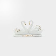 Laboda, bela z zlatim robom, porcelan, 12.5x4.5x7cm
