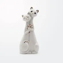 Mački objemajoči, beli z zlatim robom,porcelan,7.5x5x17cm