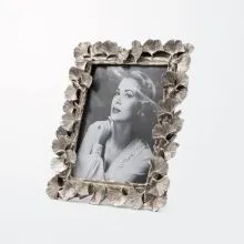 Okvir za sliko, srebrn - listi ginka, umetna masa, 23x18cm