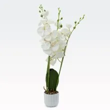 Umetno cvetje v lončku, Orhideja bela, PVC/blago, 60cm