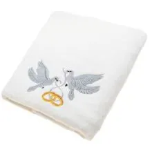 Brisača poročna bela dva golobčka 100x5Ocm 100% bombaž