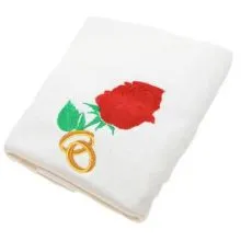 Brisača poročna bela vrtnica in dva prstana 100x5Ocm 100% bombaž