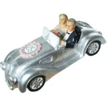 Hranilnik poročni par v avtu srebrna poroka, 17.5x7.5 cm