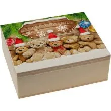 Škatlica lesena, blagoslovljene praznike - medvedki , 12x10x4 cm