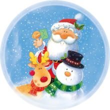 Krožnik papirnati, 22.7 cm, Snežak, Božiček, Rudolf