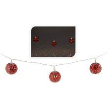 Božične lučke za notranjo uporabo z rdečimi kovinskimi kroglicami, 10 led, 1,75m