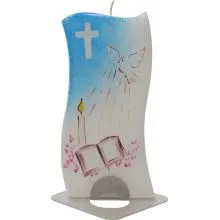 Sveča dišeča na stojalu, zakrament - modra, v darilni embalaži, 14x6cm