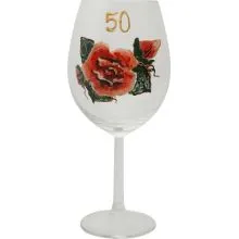 Kozarec za vino poslikan - vrtnica - rdeča, 50let, 0.58l