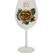 Kozarec za vino poslikan - vrtnica- rumena, 50let, 0.58l