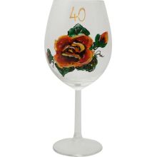 Kozarec za vino poslikan - vrtnica - oranžna, 40let, 0.58l