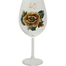 Kozarec za vino poslikan - vrtnica- rumena, 40let, 0.58l
