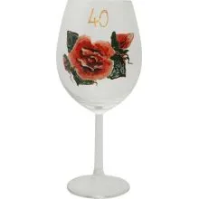 Kozarec za vino poslikan - vrtnica - rdeča, 40let, 0.58l