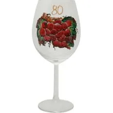 Kozarec za vino poslikan - grozd - rdeč, 80let, 0.58l