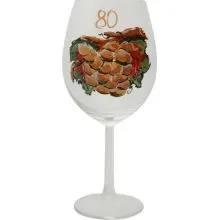 Kozarec za vino poslikan - grozd - bel, 80let, 0.58l