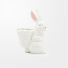 Zajec velikonočni, s košaro, bel, porcelan, 12.5x8x20cm