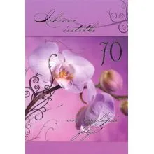 Voščilo, čestitka vijolična z orhidejo, 70 let