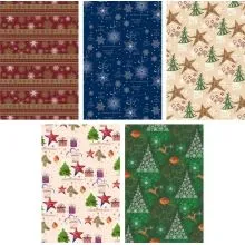 Darilni papir v roli 99,5 X 68,5 cm, božični motiv, zvezdice, jelenčki - sortirano