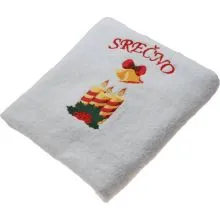 Brisača Srečno z zvončkom in tremi svečkami (100x5Ocm) 100% bombaž