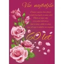 Voščilo, čestitka, roza, danes rojstni dan slaviš, za 60 let, roza vrtnice