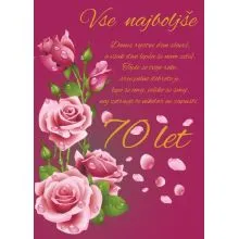 Voščilo, čestitka, roza, danes rojstni dan slaviš, za 70 let, roza vrtnice
