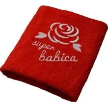 Brisača Super babica, rdeča 100x5Ocm 100% bombaž