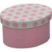 Darilna škatla Pink polka - ovalna, 10x7x6cm