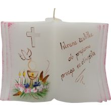 Sveča dišeča knjiga, obhajilo - roza, v darilni embalaži, 10.5x17cm