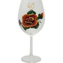 Kozarec za vino poslikan - vrtnica - oranžna, 40let, 0.58l