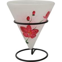 Svečnik lampijon iz parafina, za čajno svečko - rdeča orhideja, 12x14cm