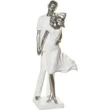 Poročni par, belo srebrn, 3O cm, polymasa