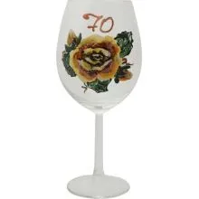 Kozarec za vino poslikan, vrtnica rumena, 70let, 0.58L
