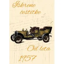 Voščilo, čestitka - star avto, od leta 1957 - bleščice/zlatotisk