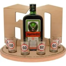 Stojalo za Jagermeister 0,7l in 6 kozarcev za 60 let