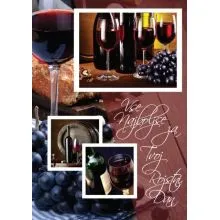 Voščilo, Čestitka, vinski kozarci, bordo rdeča, vse najboljše za rojstni dan - bleščice/zlatotisk