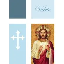 Vabilo - vizitka, prvo sveto obhajilo, modra - bleščice/zlatotisk
