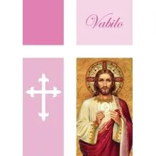 Vabilo - vizitka, prvo sveto obhajilo, roza - bleščice/zlatotisk