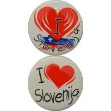 Slovenija, Magnet okrogel 65mm, I love Slovenija, sort.
