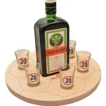 Leseno stojalo nogometna žoga za Jagermaister s kozarci za žganje za 20 let