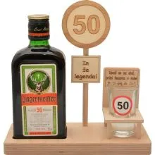 Leseno stojalo za Jagermaister 0.35l s kozarčkom s prometnim znakom 50