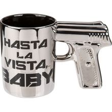 Lonček z napisom "Hasta la Vista Baby" z ročajem v obliki pištole, 10.5cm, sort.