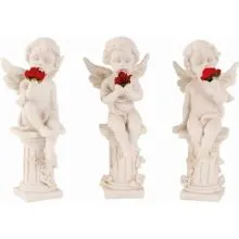 Angel bel z vrtnico, sedeč, polymasa, 13.5cm